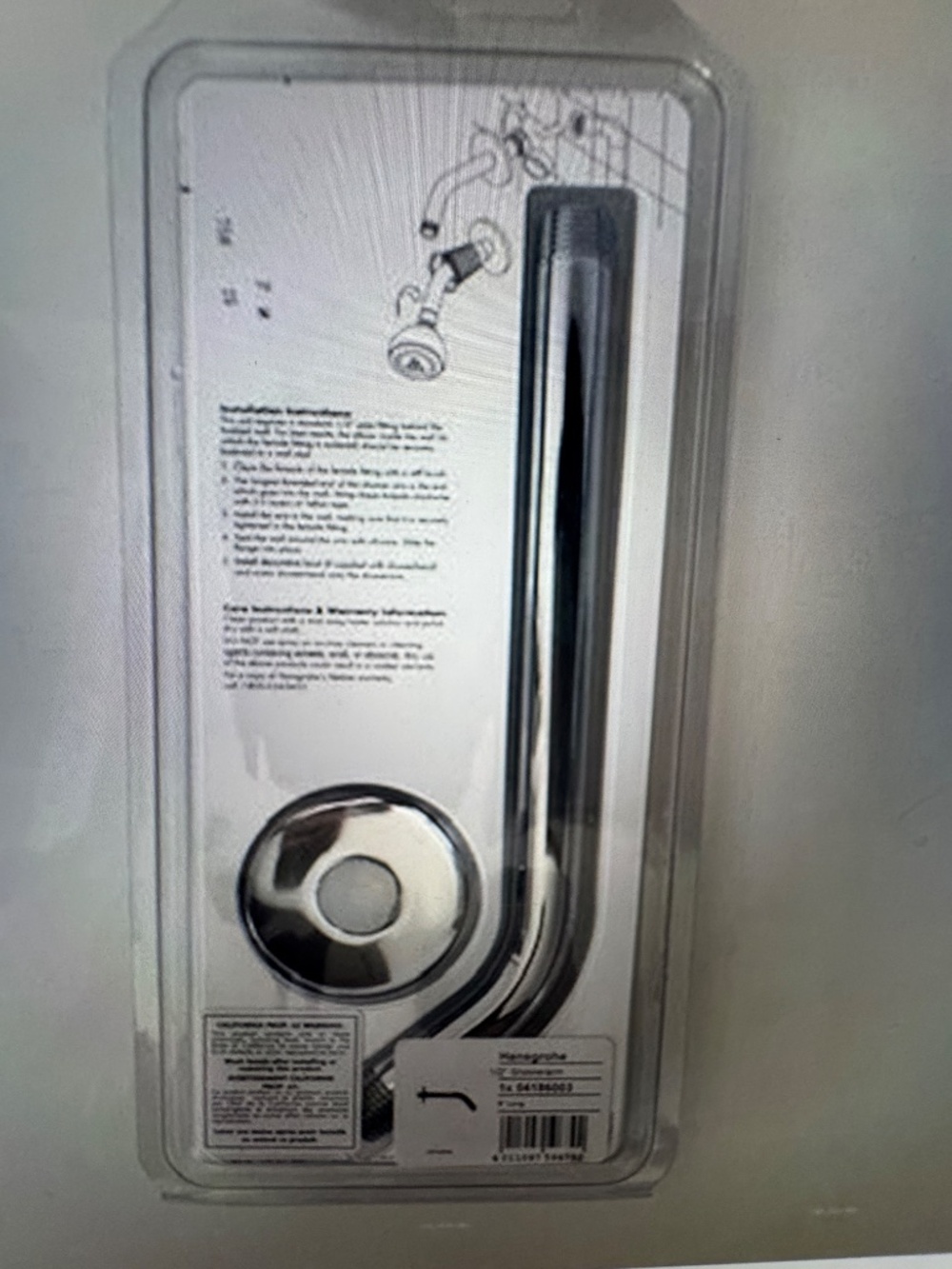 Hansgrohe 04186 Standart 9" Shower Arm with 1/2" Mate Intel, Chrome - Picture 3 of 5